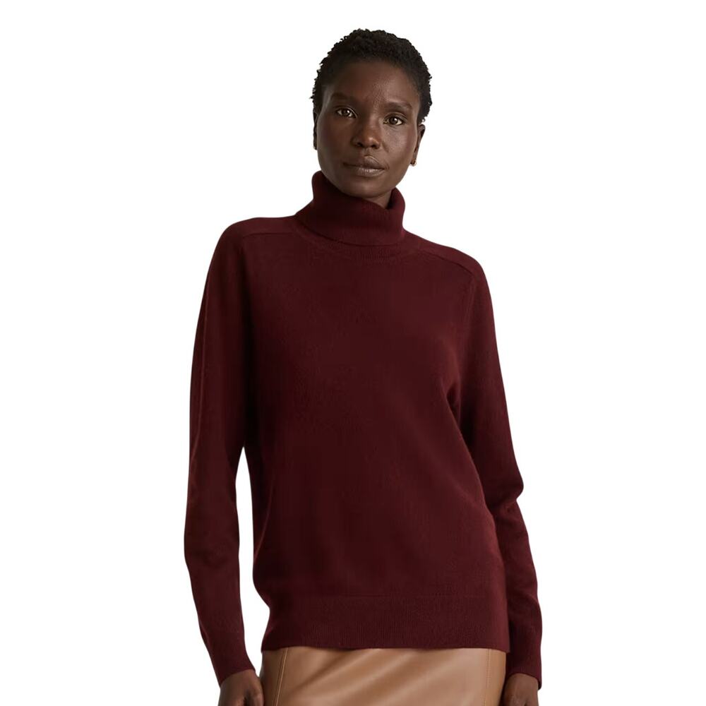 New Quince Women's M Mongolian Cashmere Turtleneck Sweater Rich Burgundy Preppy